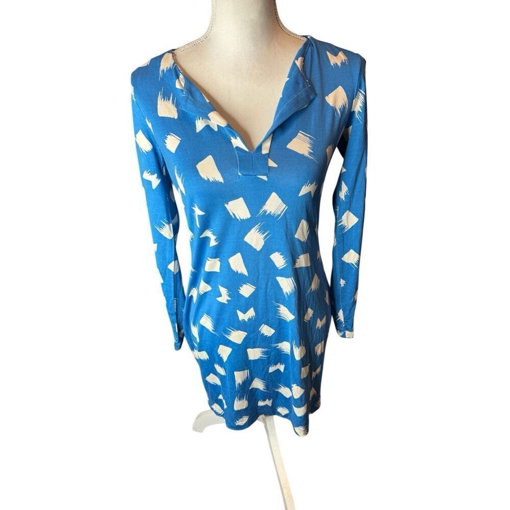 DVF Diane von Furstenberg Reina Blue Brushes blue white tunic dress 100% silk